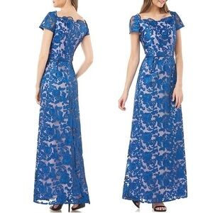 NWT JS Collections Illusion Lace Scallop Square Neck‎ A-Line Gown Size 8